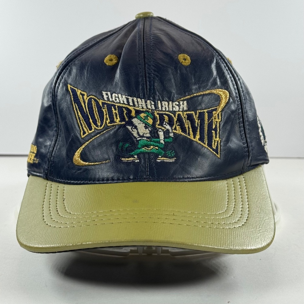 Notre Dame Fighting Irish Leather Baseball Cap Hat‎ Gold Green Navy One Size